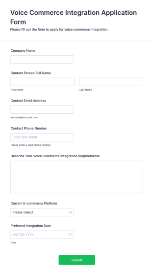 Voice Commerce Integration Application Form Template
