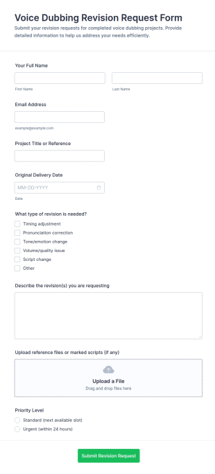 Voice Dubbing Revision Request Form Template