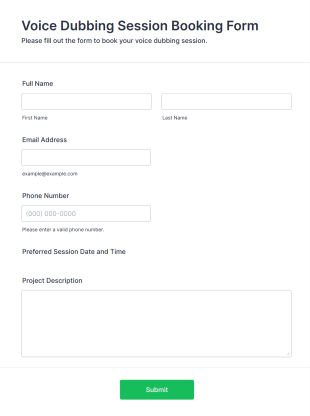 Voice Dubbing Session Booking Form Template