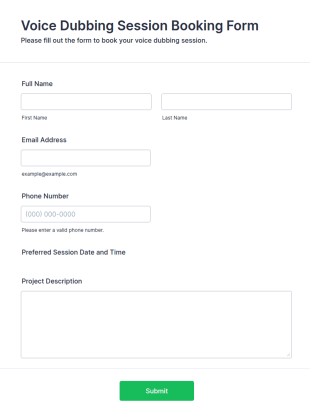 Voice Dubbing Session Booking Form Template