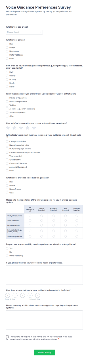 Voice Guidance Preferences Survey Form Template