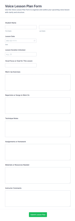 Voice Lesson Plan Form Template