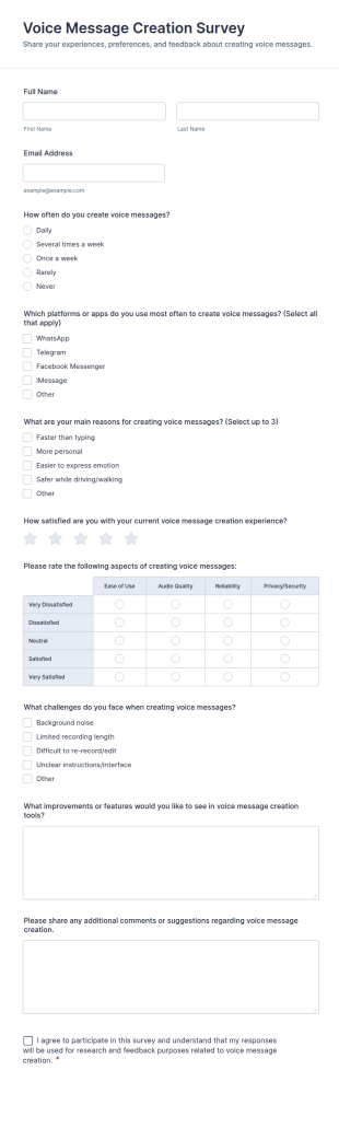 Voice Message Creation Survey Form Template