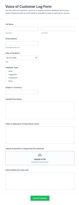Voice Of Customer Log Form Template