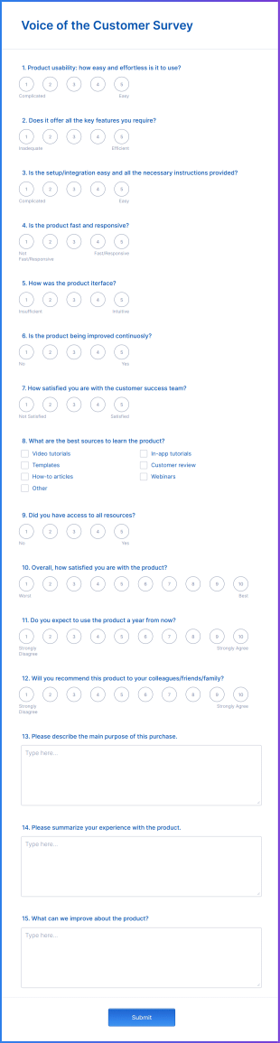Voice Of The Customer Survey Form Template