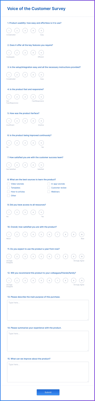 Voice Of The Customer Survey Form Template