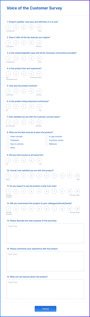 Voice Of The Customer Survey Form Template
