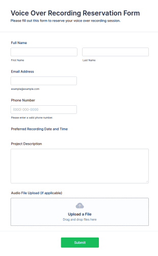 Voice Over Recording Reservation Form Template