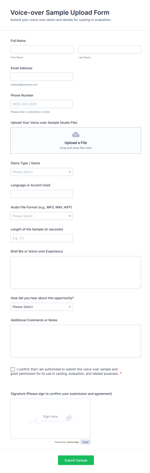 Voice Over Sample Upload Form Template