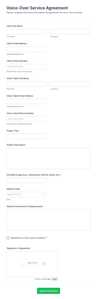 Voice Over Service Agreement Form Template