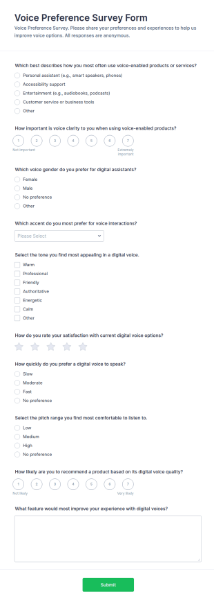 Voice Preference Survey Form Template