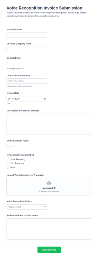 Voice Recognition Invoice Submission Form Template