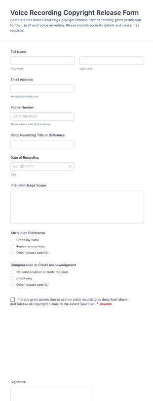 Voice Recording Copyright Release Form Template