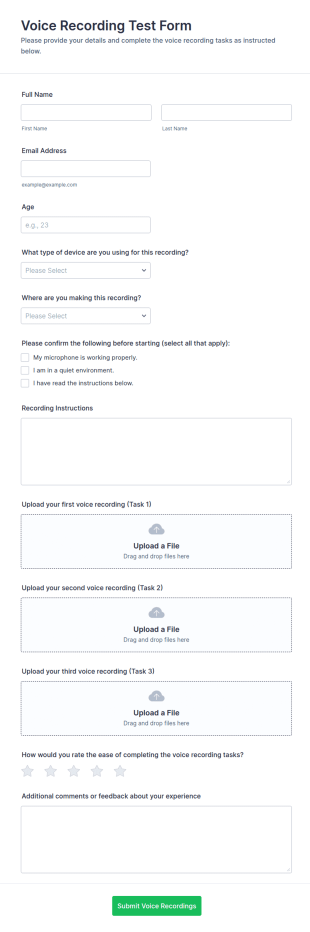 Voice Recording Test Form Template