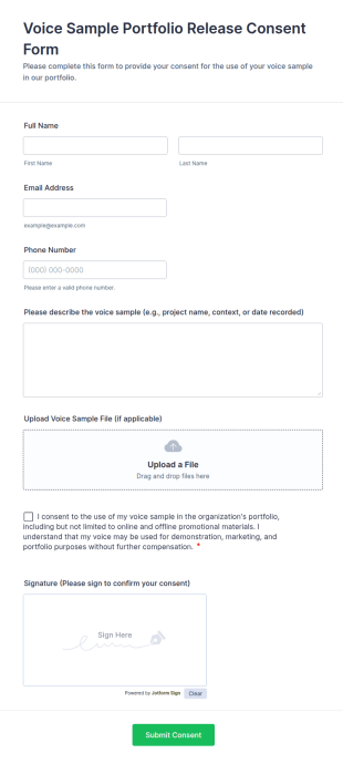 Voice Sample Portfolio Release Consent Form Template
