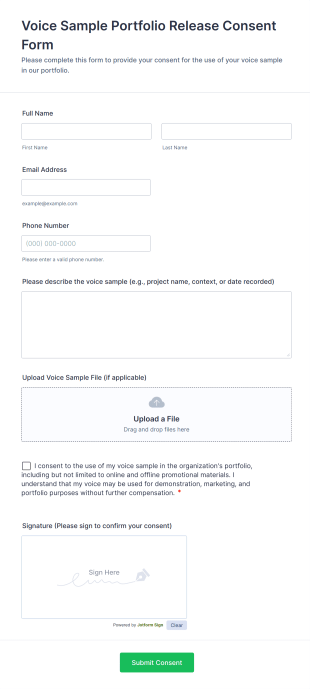 Voice Sample Portfolio Release Consent Form Template
