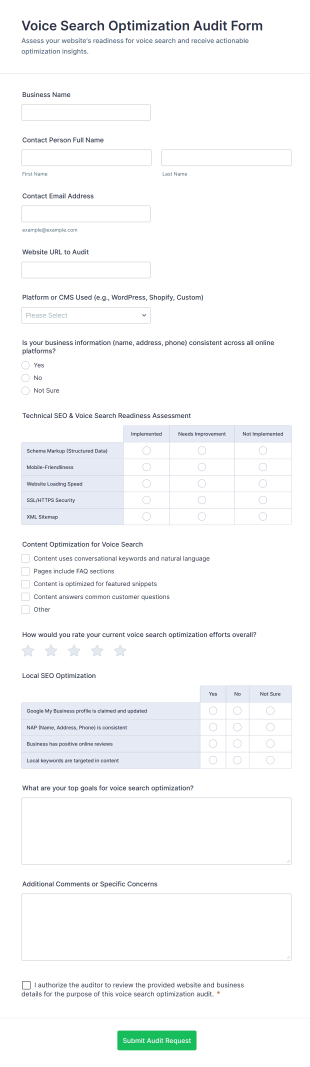Voice Search Optimization Audit Form Template
