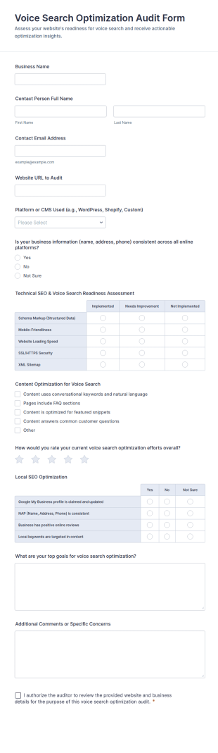 Voice Search Optimization Audit Form Template