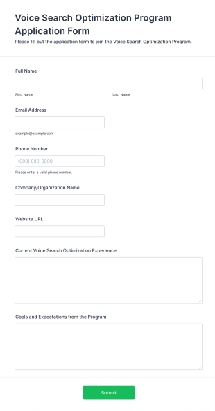 Voice Search Optimization Program Application Form Template