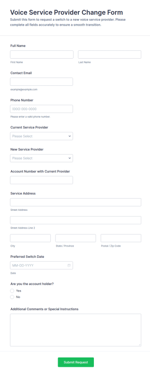 Voice Service Provider Change Form Template