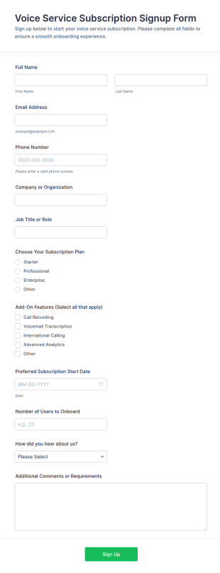 Voice Service Subscription Signup Form Template