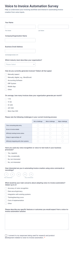 Voice To Invoice Automation Survey Form Template