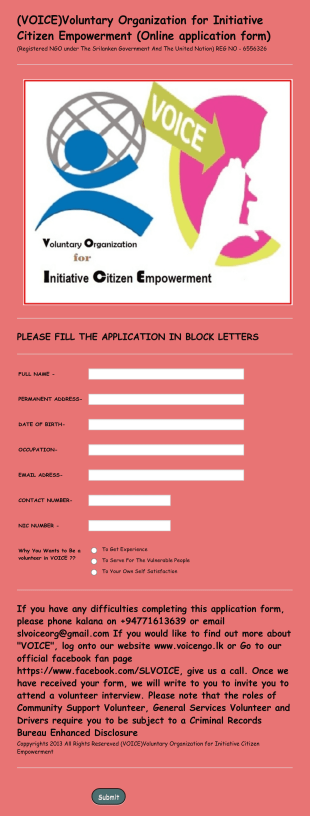 Voice Voluntary Organization For Initiative Citizen Empowerment Form Template