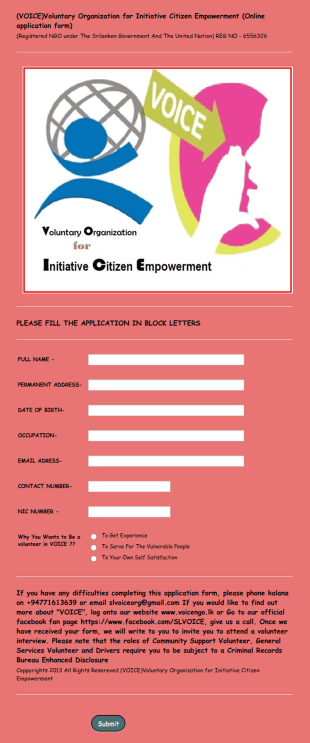 Voice Voluntary Organization For Initiative Citizen Empowerment Form Template