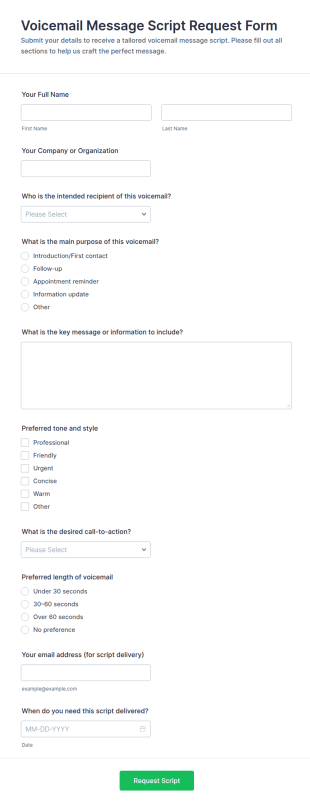 Voicemail Message Script Request Form Template