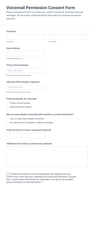 Voicemail Permission Consent Form Template