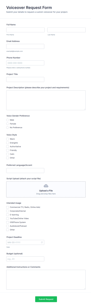 Voiceover Request Form Template