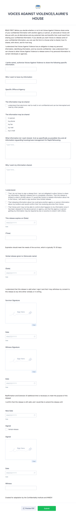Charity Release Of Information Form Template