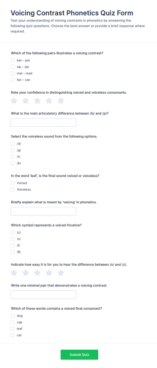 Voicing Contrast Phonetics Quiz Form Template