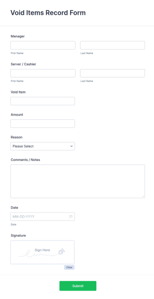 Void Items Record Form Template