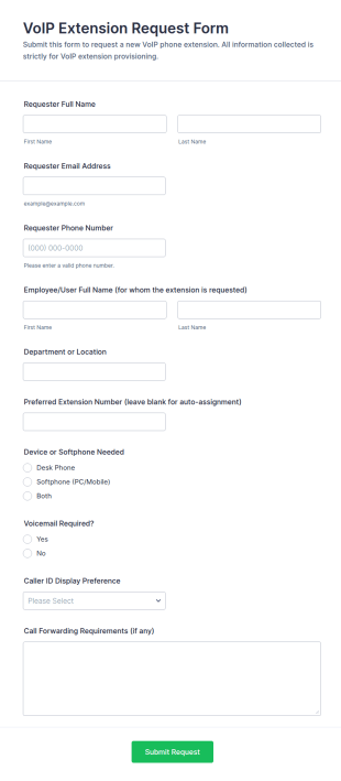 VoIP Extension Request Form Template