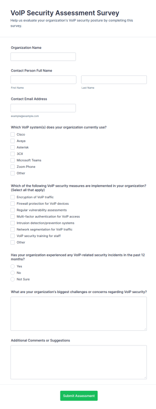 VoIP Security Assessment Survey Form Template