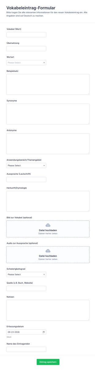 Vokabel Eintragsformular