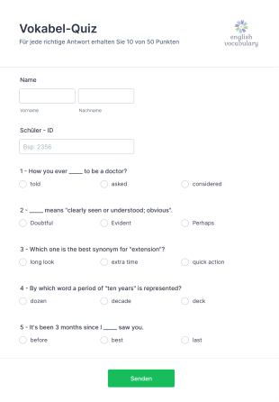 Vokabel Quiz Form Template