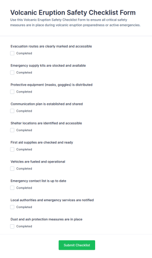Volcanic Eruption Safety Checklist Form Template