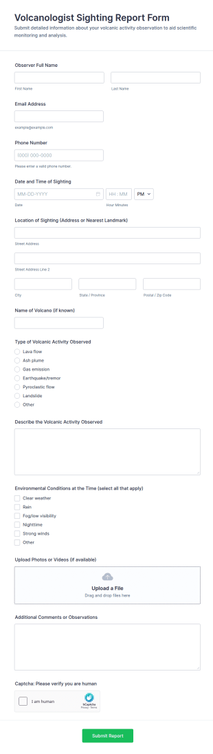 Volcanologist Sighting Report Form Template