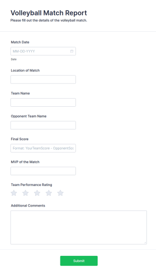 Volleyball Match Report Form Template