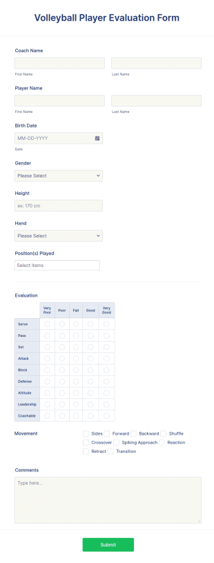 Volleyball Player Evaluation Form Template