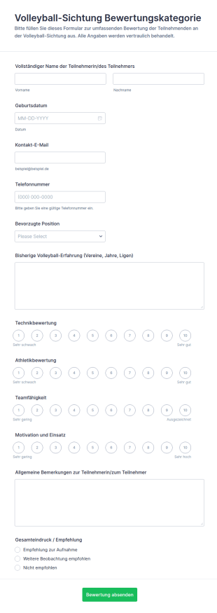 Volleyball Probetraining Evaluierungsformular