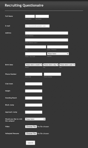 Volleyball Recruitment Membership Form Template