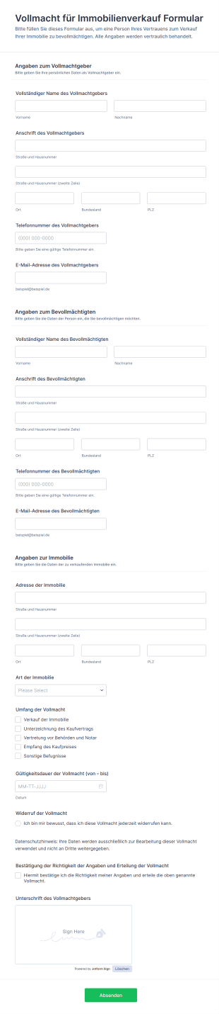 Vollmacht Für Immobilienverkauf Formular