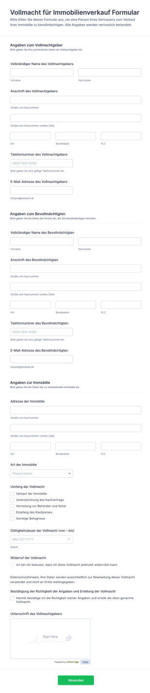 Vollmacht Für Immobilienverkauf Formular