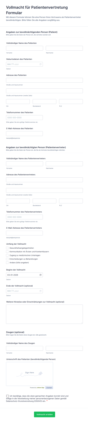 Vollmacht Für Patientenvertretung Formular