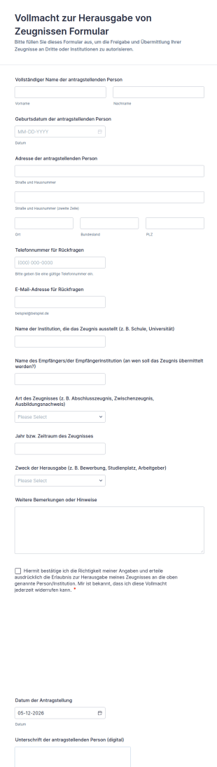 Vollmacht Zur Herausgabe Von Zeugnissen Formular