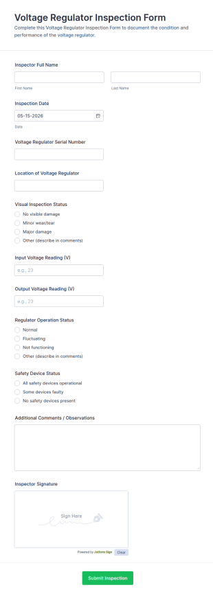 Voltage Regulator Inspection Form Template