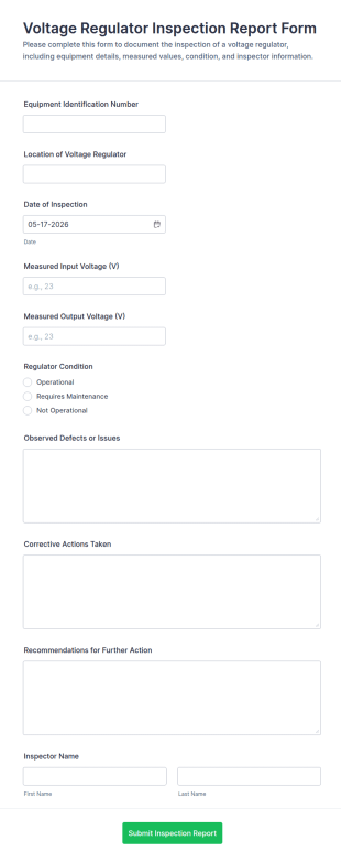 Voltage Regulator Inspection Report Form Template